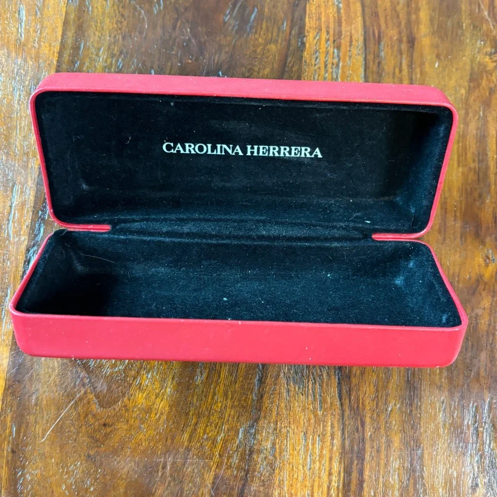 Carolina Herrera Red Hard Clamshell Eyeglass Case Black Velvet Lining Logo